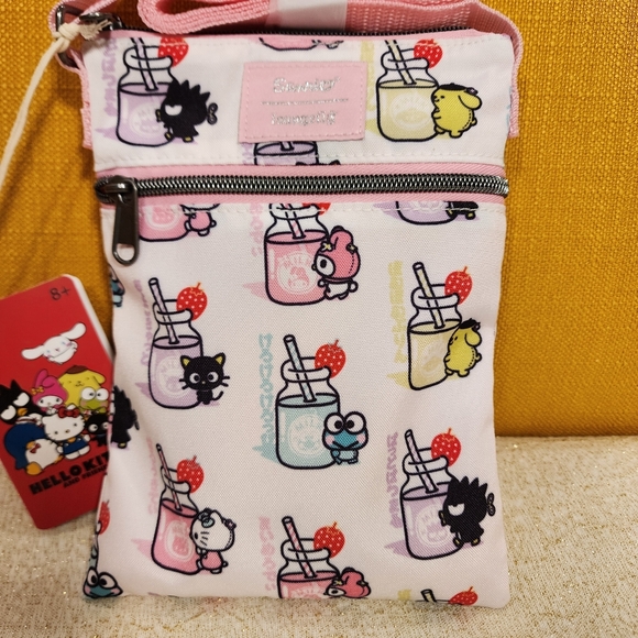 Loungefly Sanrio Hello Kitty And Friends Drinks Pink AOP Passport Bag NEW - Picture 3 of 9